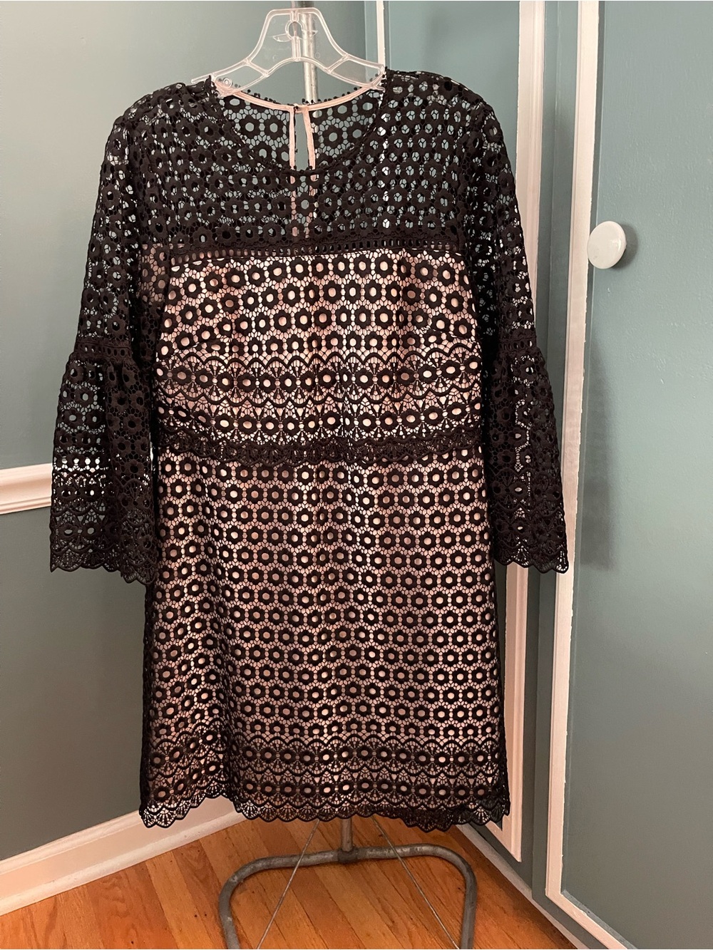 J. Crew Black Lace Shift Dress with Nude Lining